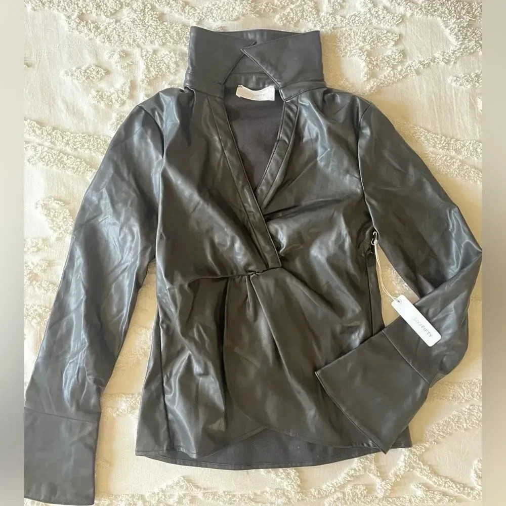 Six/Fifty Collared Leather Blouse